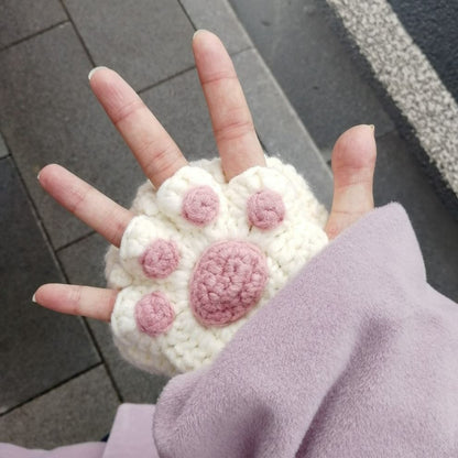 Cat Paw Hand-Knitted Winter Gloves