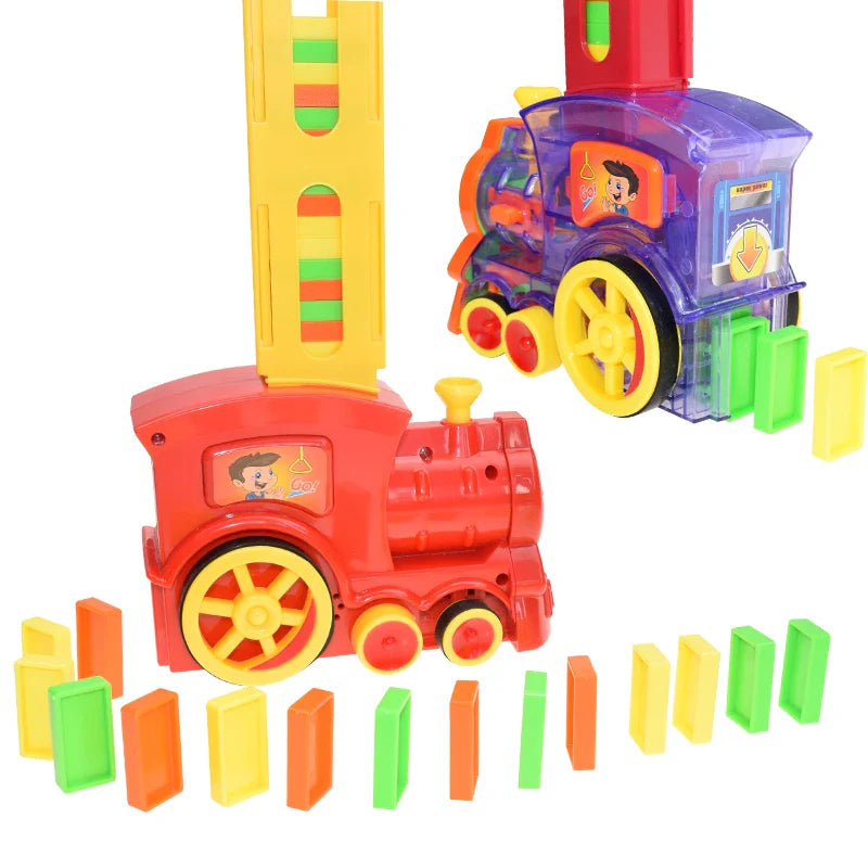 Kids Domino Train Car Set with Sound & Lights – Automatic Domino Laying Toy