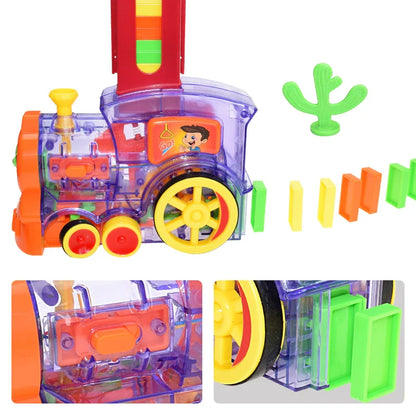 Kids Domino Train Car Set with Sound & Lights – Automatic Domino Laying Toy