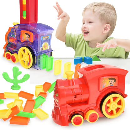 Kids Domino Train Car Set with Sound & Lights – Automatic Domino Laying Toy