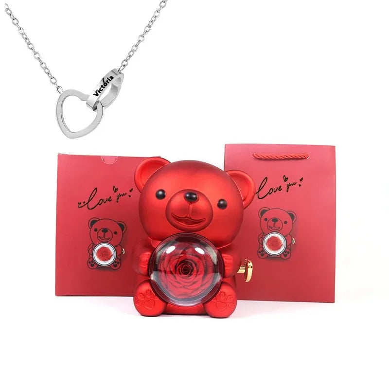 Rose Hugging Bear Gift Box With Necklace - Smart Shop (Online Store for wise shoppers) 