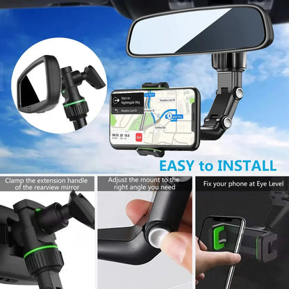 360° Rotating Rearview Mirror Phone Holder – Universal Mount for All Smartphones