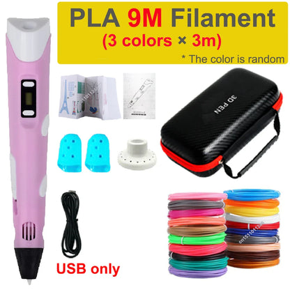 LED Display 3D Printing Pen with PLA Filament & Travel Case – DIY Creative Tool