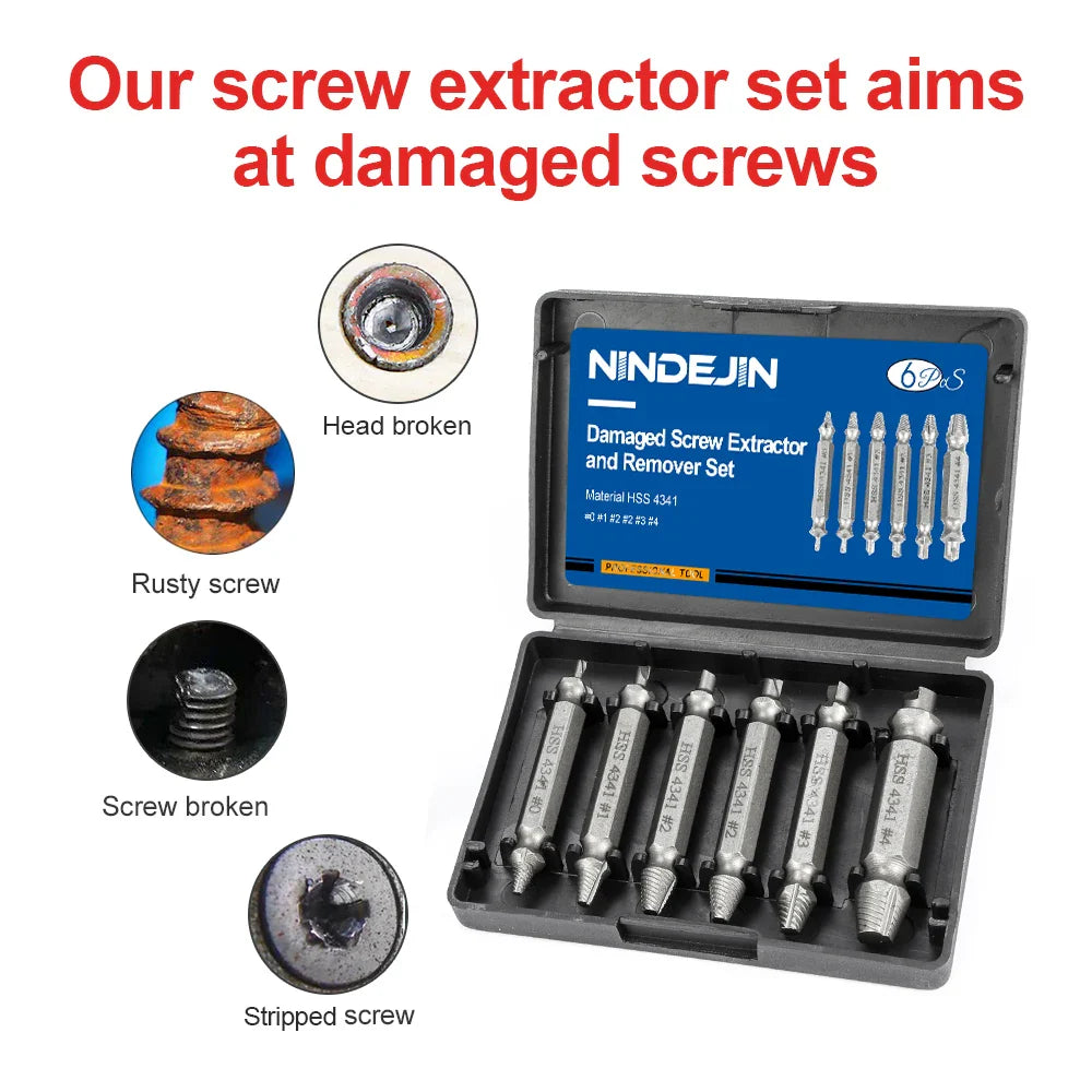 NINDEJIN 4/5/6pcs Damaged Screw Extractor Drill Bit Extractor Drill Set Broken Speed Out Bolt Extractor Bolt Stud Remover Tool