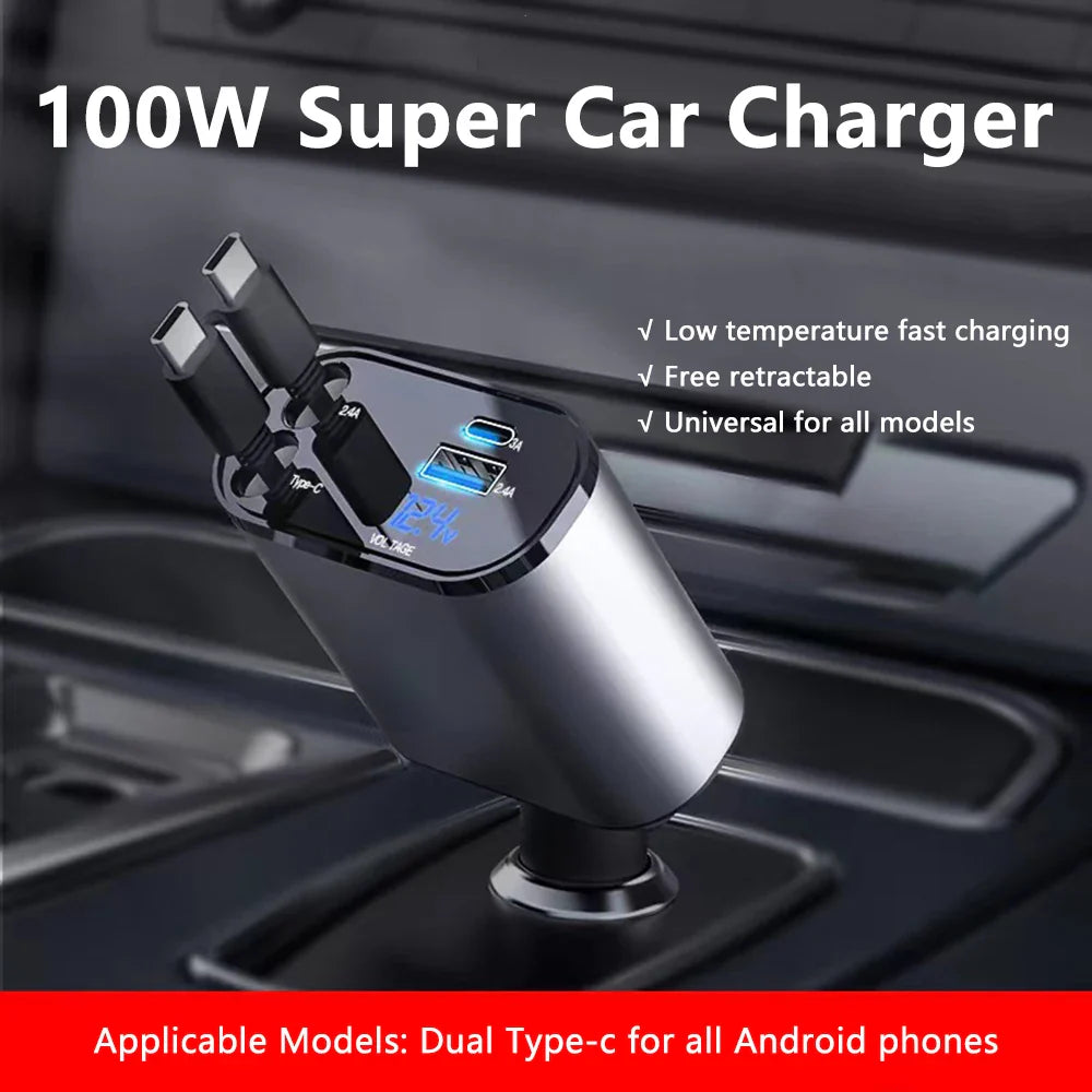 100W 4-in-1 Fast Charging Car Charger with Cigarette Lighter Adapter