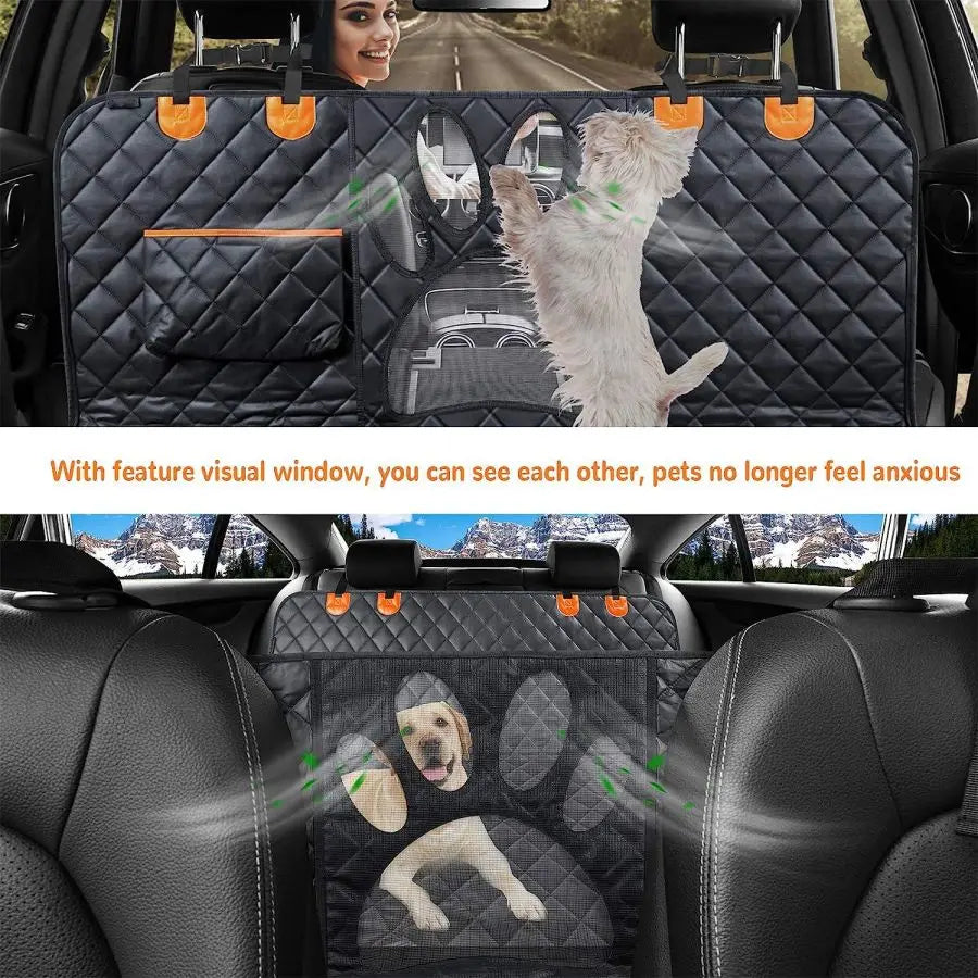 Waterproof Dog Car Seat Cover with Mesh Window & Side Zipper