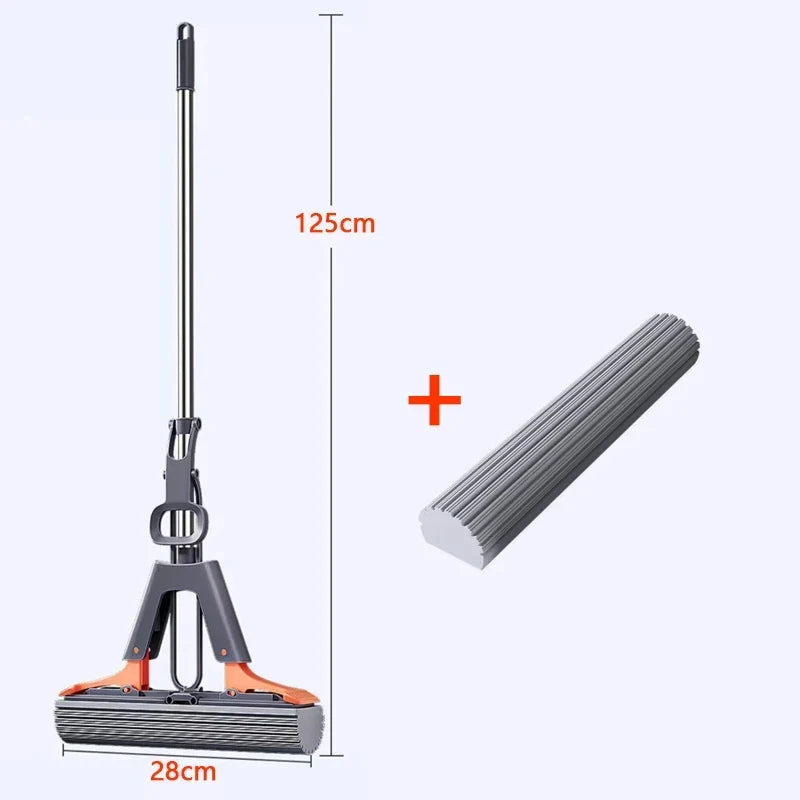 Foldable Hand-Free Squeeze Mop with Replaceable Sponge Heads