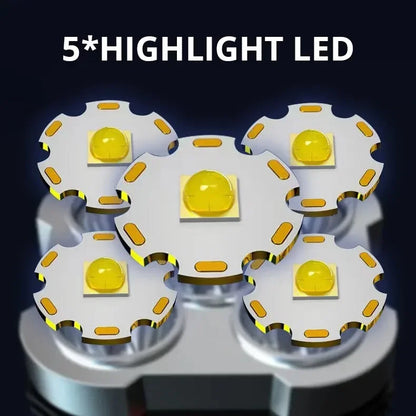 High-Power 5 LED Rechargeable Camping Flashlight with 3 Lighting Modes & Side Light