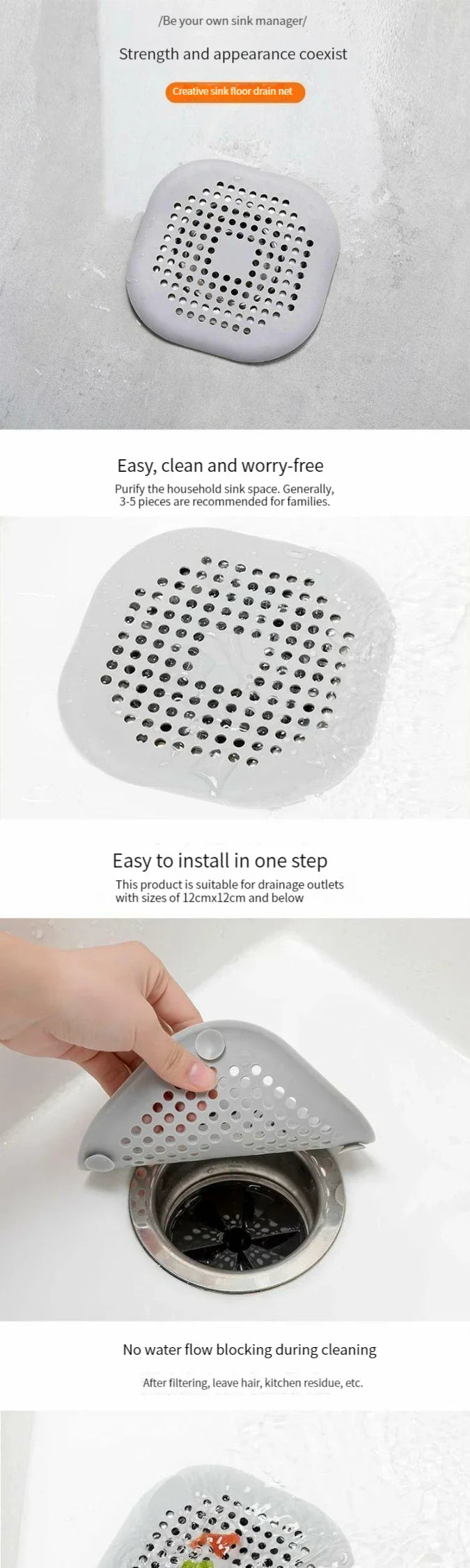 Silicone Square Shower Drain Cover - Anti-Clogging Strainer for Sink and Shower