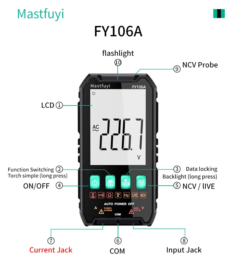 Mini Digital Multimeter - Smart Electrician Tester for DC/AC Voltage, Resistance, and More