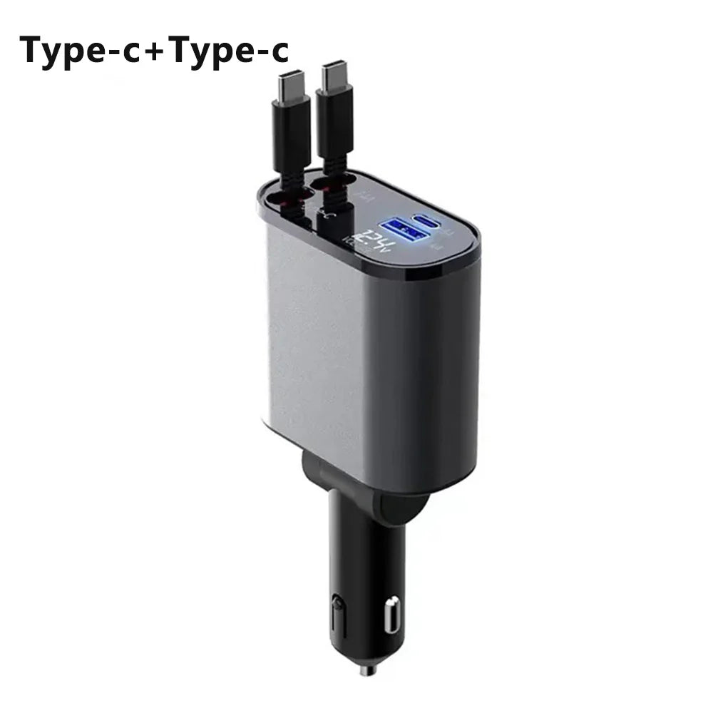 100W 4-in-1 Fast Charging Car Charger with Cigarette Lighter Adapter