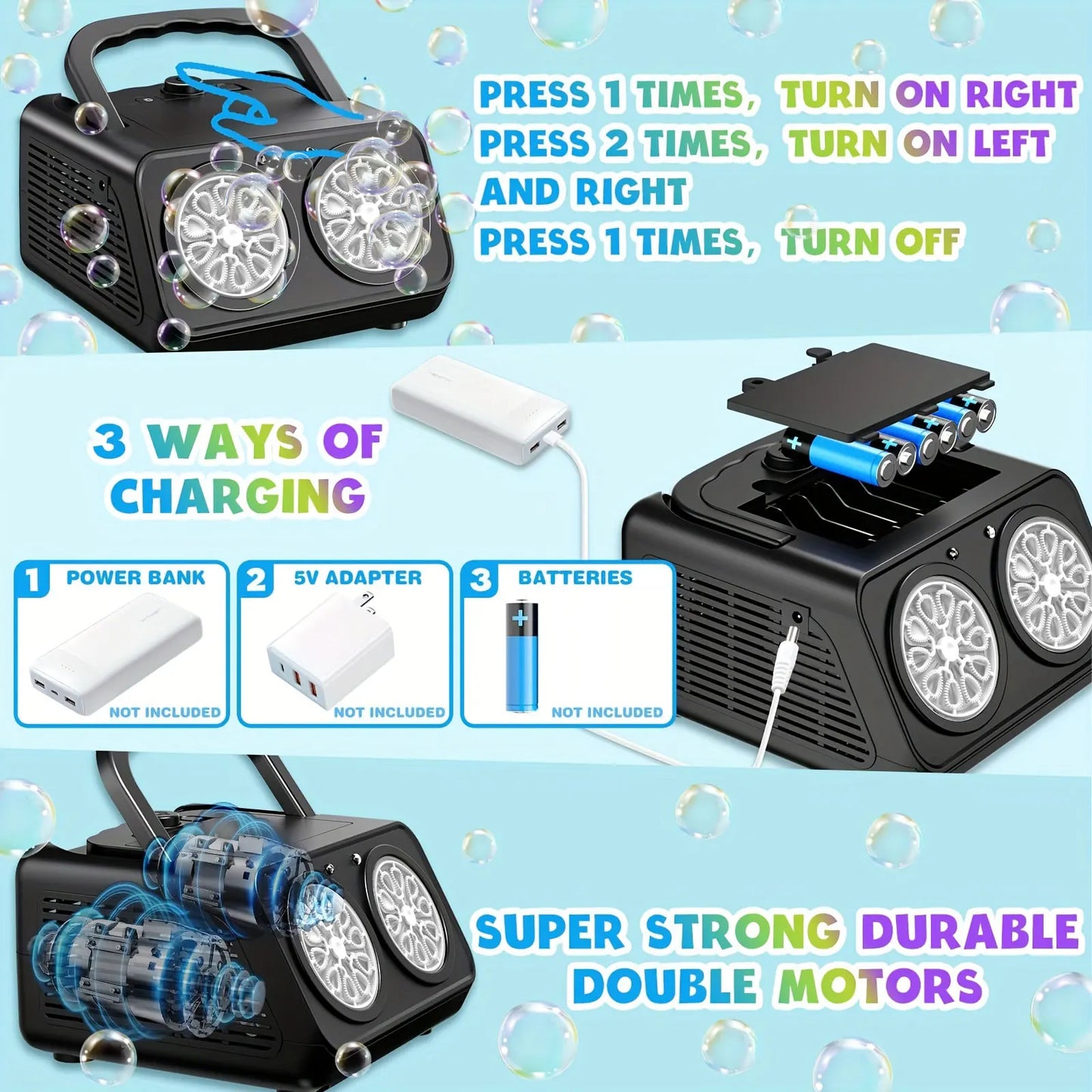 Portable High-Output Bubble Machine with Dual Fans