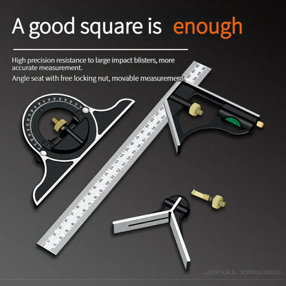 3-in-1 300mm Adjustable Measuring Ruler with Combination Square and Angle Finder