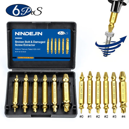 NINDEJIN 4/5/6pcs Damaged Screw Extractor Drill Bit Extractor Drill Set Broken Speed Out Bolt Extractor Bolt Stud Remover Tool