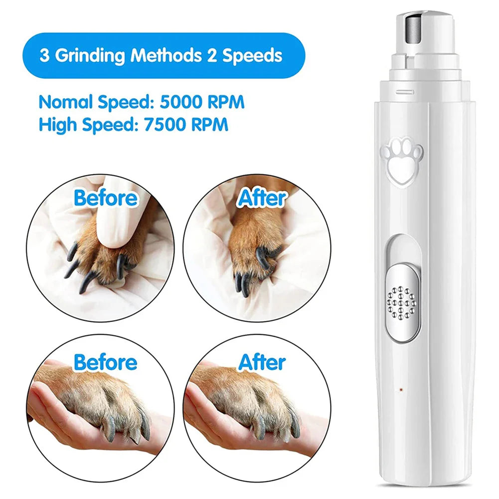 Electric Pet Nail Grinder with LED Light, 2-Speed, USB Rechargeable