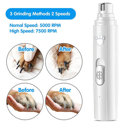 Electric Pet Nail Grinder with LED Light, 2-Speed, USB Rechargeable