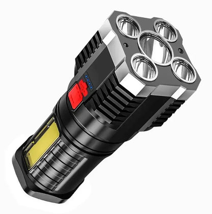 High-Power 5 LED Rechargeable Camping Flashlight with 3 Lighting Modes & Side Light