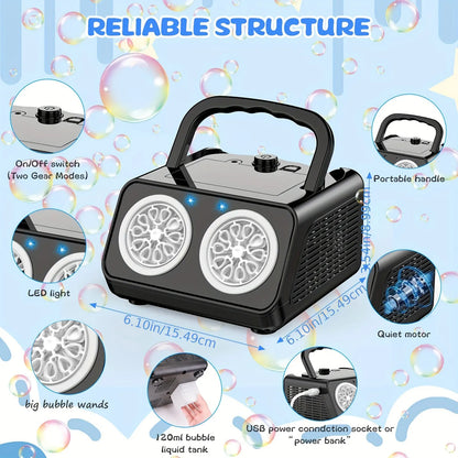 Portable High-Output Bubble Machine with Dual Fans