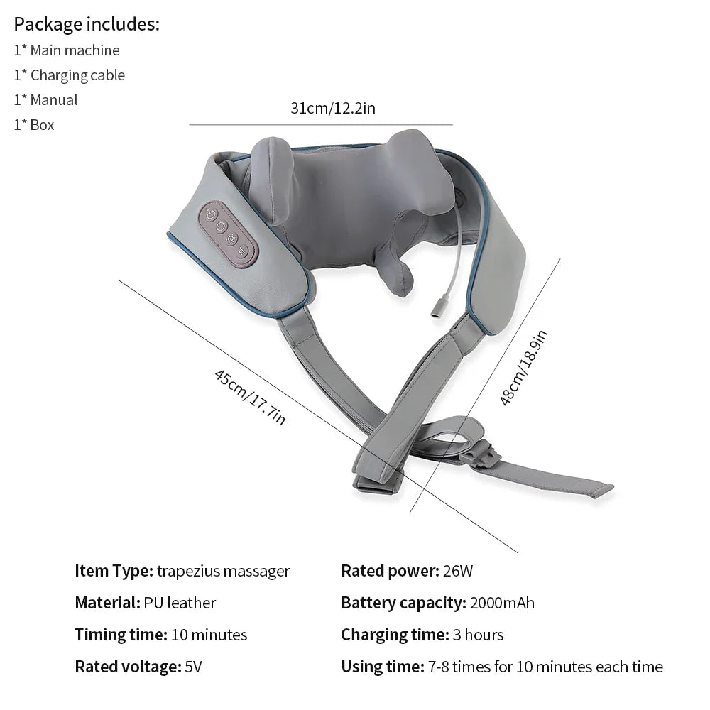 Wireless Neck and Back Massager with Heat and Kneading Technology