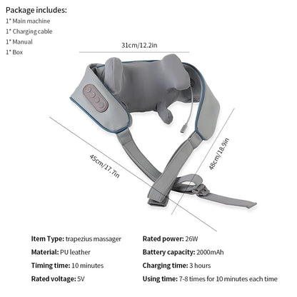 Wireless Neck and Back Massager with Heat and Kneading Technology