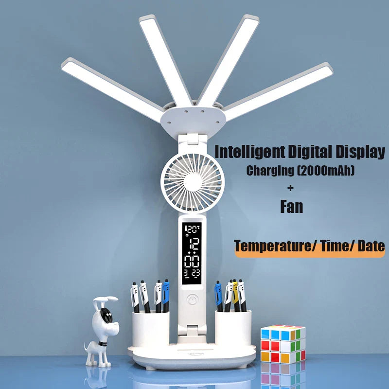 3-in-1 Multifunctional LED Desk Lamp with Fan, Calendar, and Clock