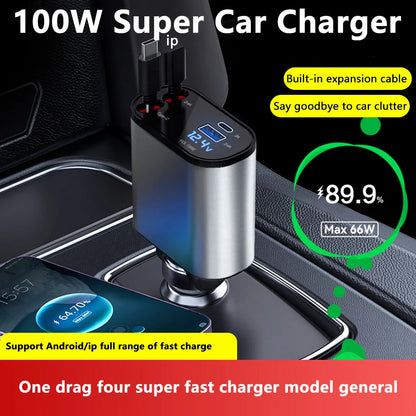 100W 4-in-1 Fast Charging Car Charger with Cigarette Lighter Adapter