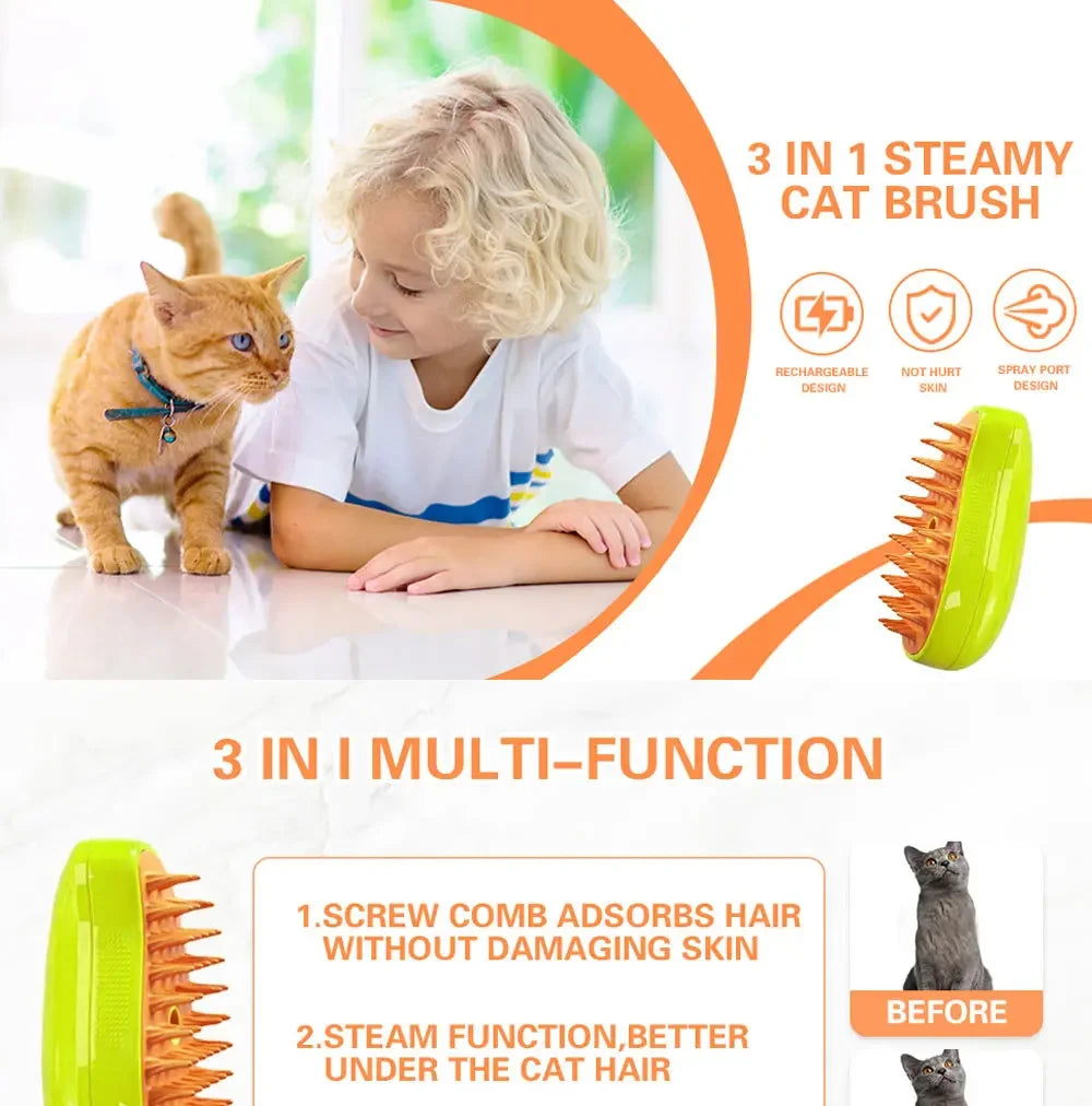 Electric Cat Steam Brush with Gentle Massage Function