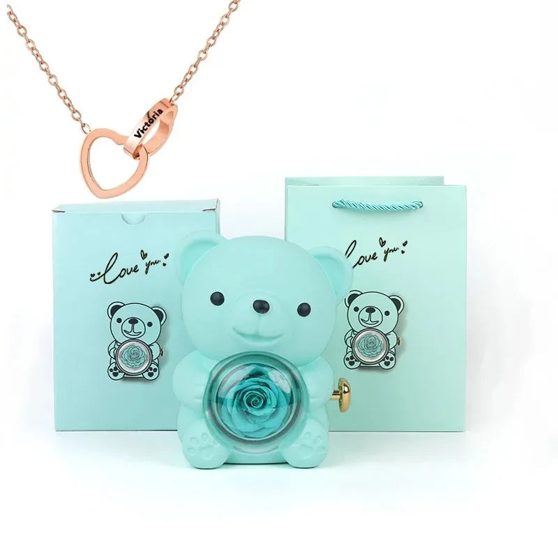 Rose Hugging Bear Gift Box With Necklace - Smart Shop (Online Store for wise shoppers) 