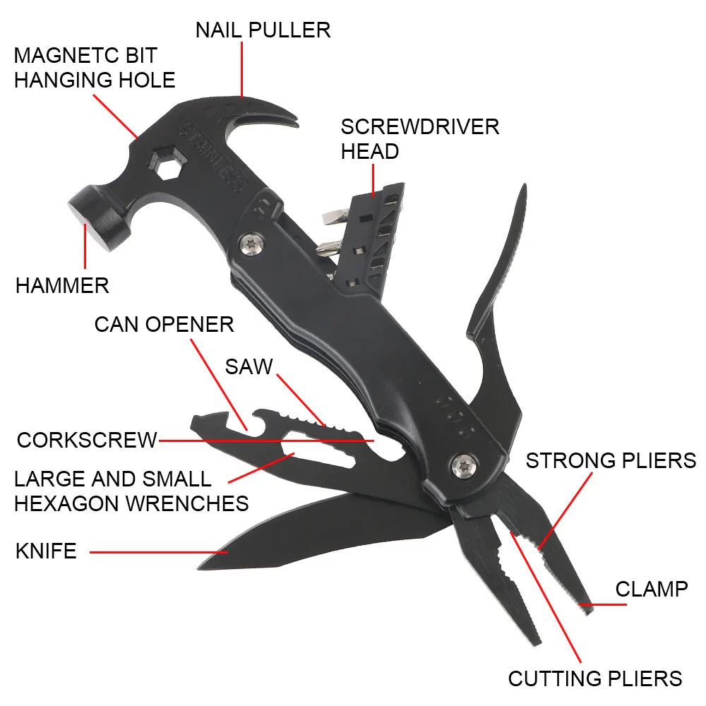 Multifunctional Pliers With Folding Nail Hammer