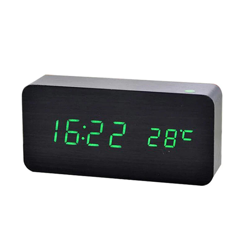 Wooden LED Digital Alarm Clock with Temperature Display and Adjustable Brightness