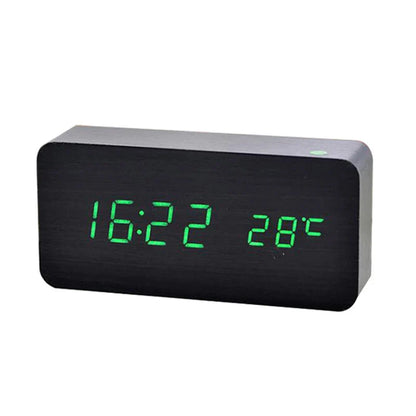 Wooden LED Digital Alarm Clock with Temperature Display and Adjustable Brightness