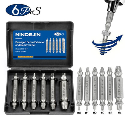 NINDEJIN 4/5/6pcs Damaged Screw Extractor Drill Bit Extractor Drill Set Broken Speed Out Bolt Extractor Bolt Stud Remover Tool