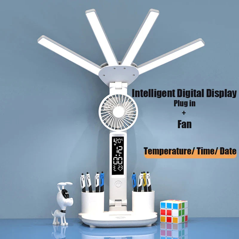 3-in-1 Multifunctional LED Desk Lamp with Fan, Calendar, and Clock