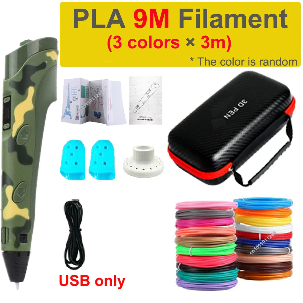 LED Display 3D Printing Pen with PLA Filament & Travel Case – DIY Creative Tool