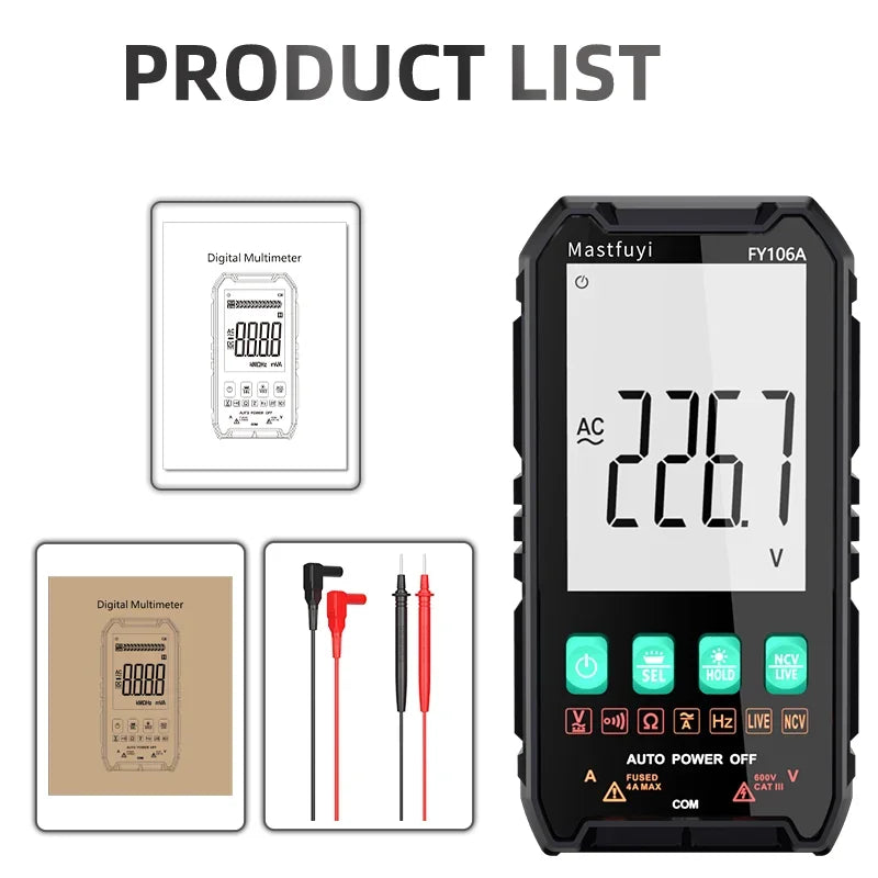 Mini Digital Multimeter - Smart Electrician Tester for DC/AC Voltage, Resistance, and More