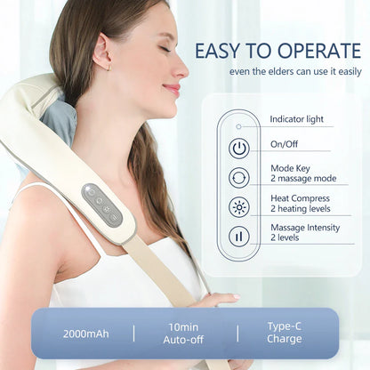 Wireless Neck and Back Massager with Heat and Kneading Technology