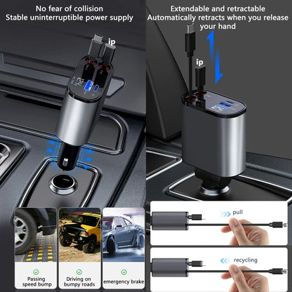 100W 4-in-1 Fast Charging Car Charger with Cigarette Lighter Adapter