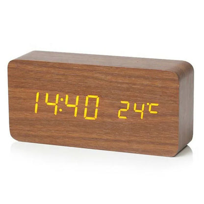 Wooden LED Digital Alarm Clock with Temperature Display and Adjustable Brightness