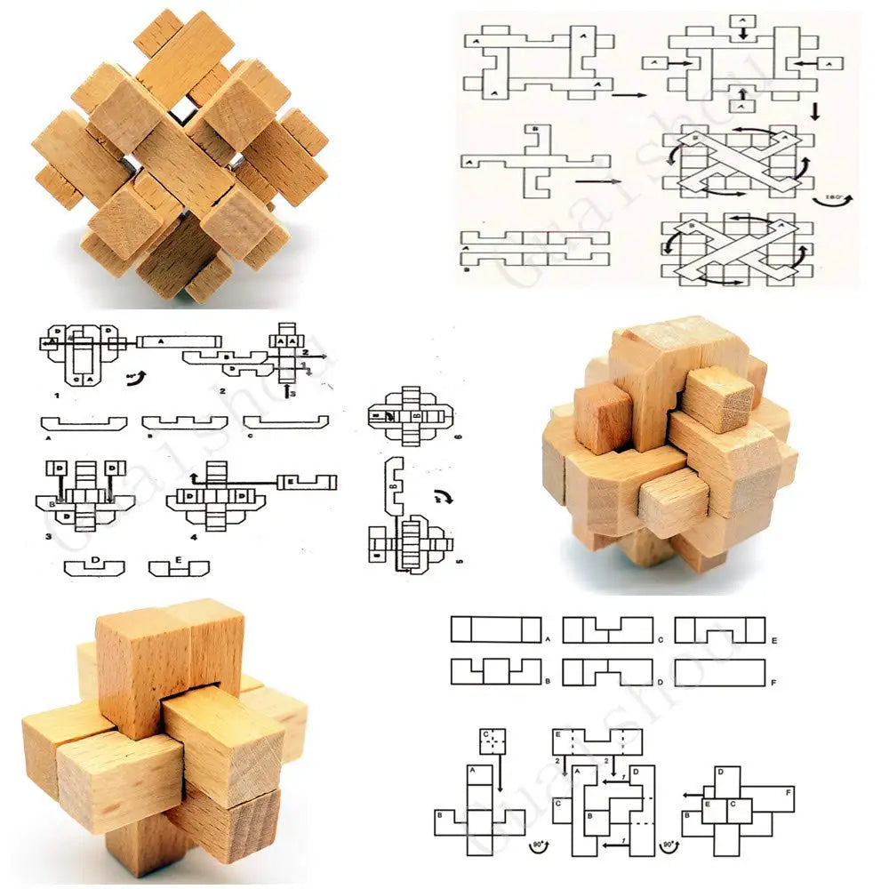 Wooden Kong Ming & Lu Ban Lock 3D IQ Puzzle Toy