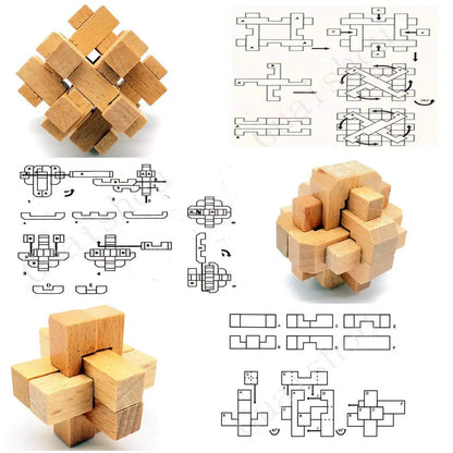 Wooden Kong Ming & Lu Ban Lock 3D IQ Puzzle Toy