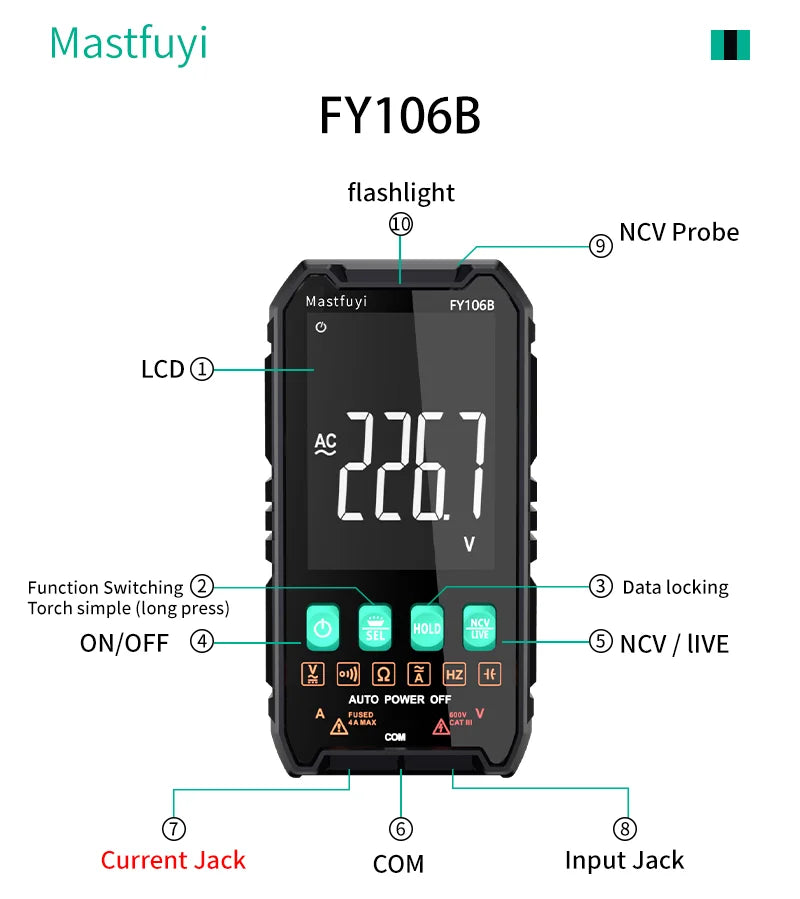 Mini Digital Multimeter - Smart Electrician Tester for DC/AC Voltage, Resistance, and More