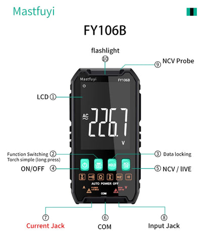 Mini Digital Multimeter - Smart Electrician Tester for DC/AC Voltage, Resistance, and More