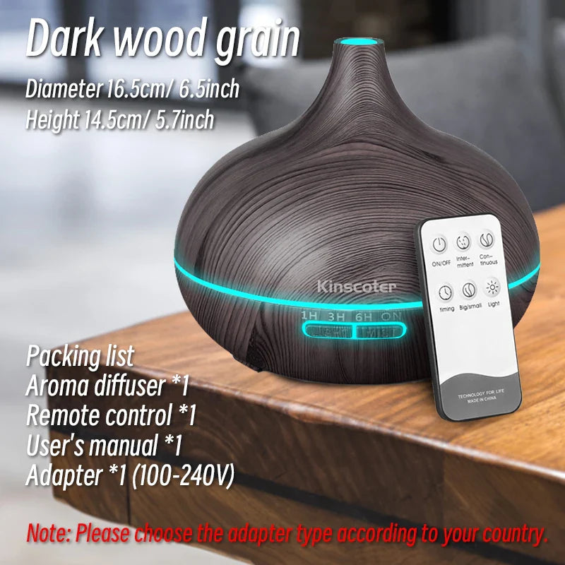 500ml Ultrasonic Aromatherapy Diffuser with Remote & 7-Color LED Lights