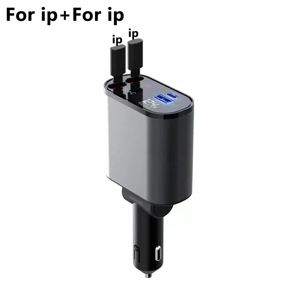 100W 4-in-1 Fast Charging Car Charger with Cigarette Lighter Adapter