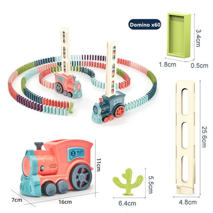 Kids Domino Train Car Set with Sound & Lights – Automatic Domino Laying Toy