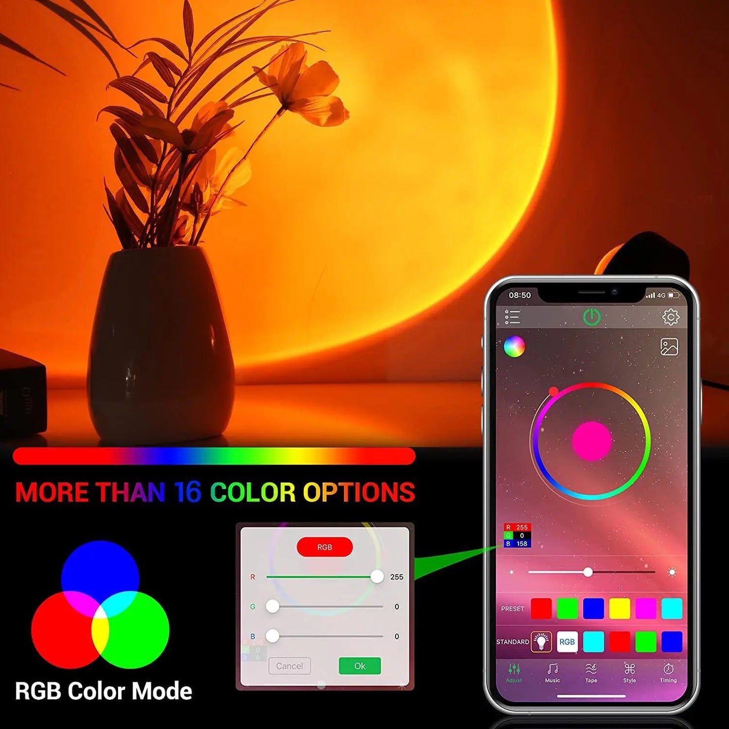 Smart Bluetooth Night Light Rainbow Sunset Projector Lamp - Create a Magical Ambiance