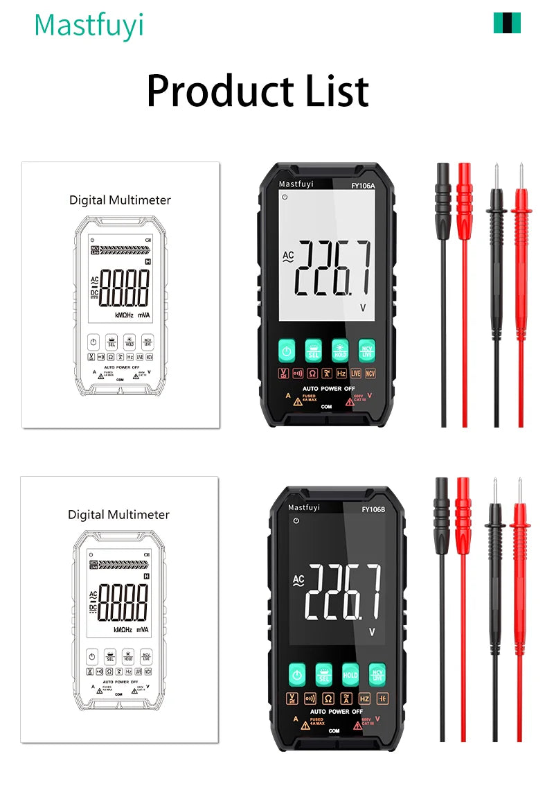 Mini Digital Multimeter - Smart Electrician Tester for DC/AC Voltage, Resistance, and More