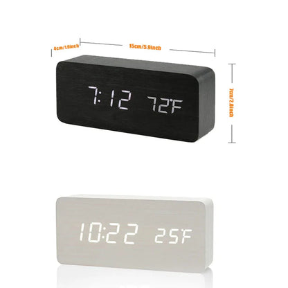 Wooden LED Digital Alarm Clock with Temperature Display and Adjustable Brightness