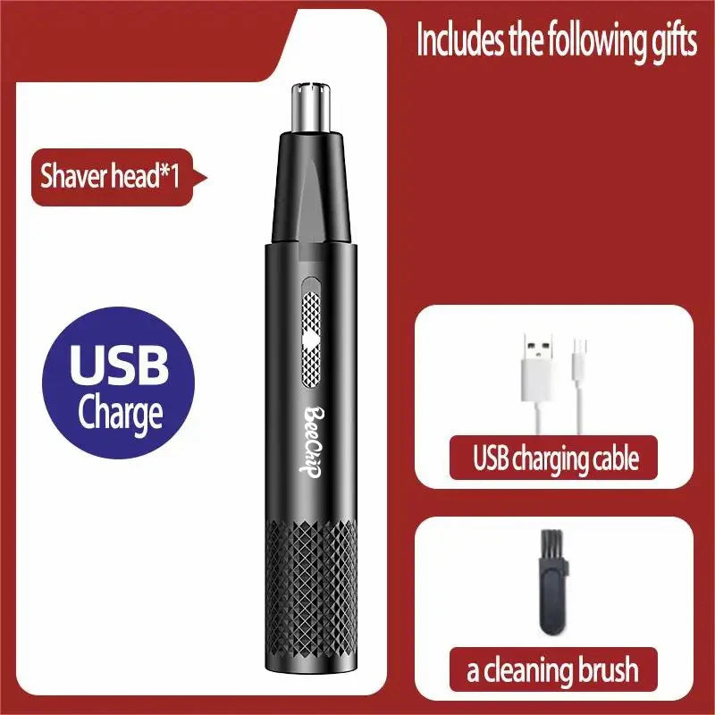 USB Rechargeable Nose and Ear Hair Trimmer – Unisex Metal Electric Shaver