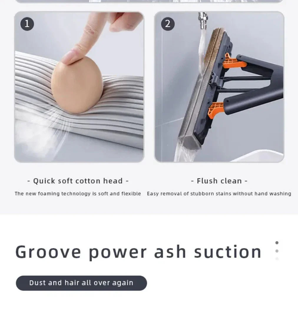 Foldable Hand-Free Squeeze Mop with Replaceable Sponge Heads